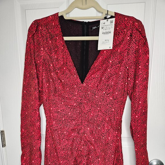 NWT ZARA Mini Dress in red print size m - Picture 3 of 16